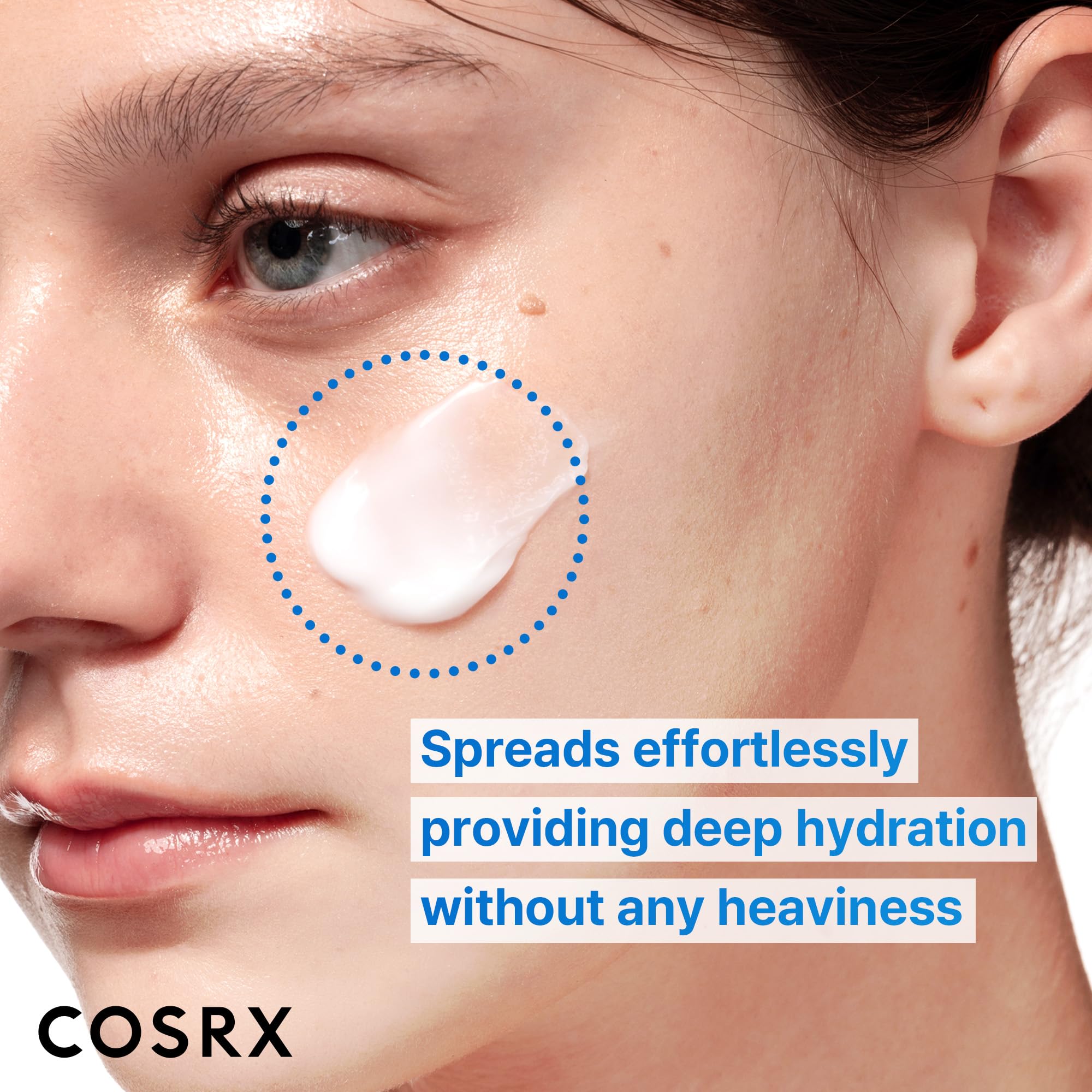 Close-up of COSRX moisturizer soothing dry skin without heaviness