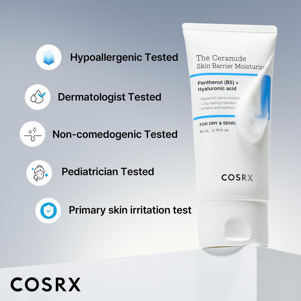 Patch-test symbol with COSRX product for sensitive skin safety