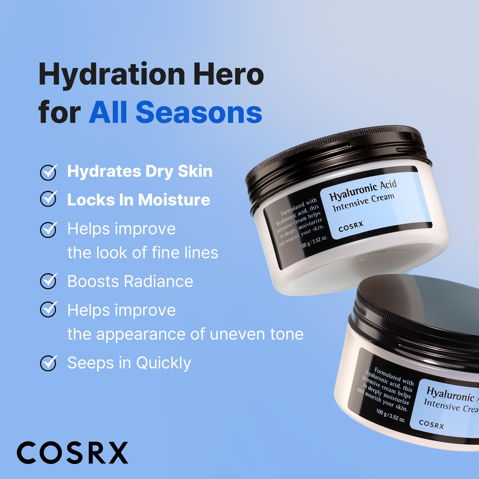 Icons emphasize COSRX clean beauty standards and allergy-friendly formula