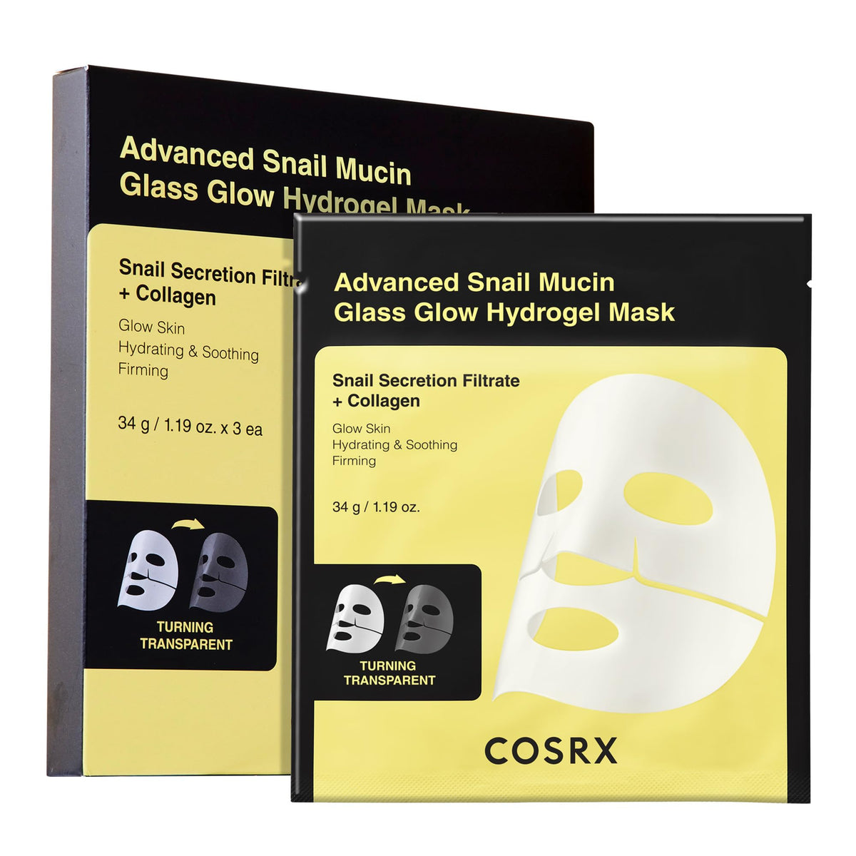 COSRX envase de mascarilla hidrogel para hidratación y brillo.