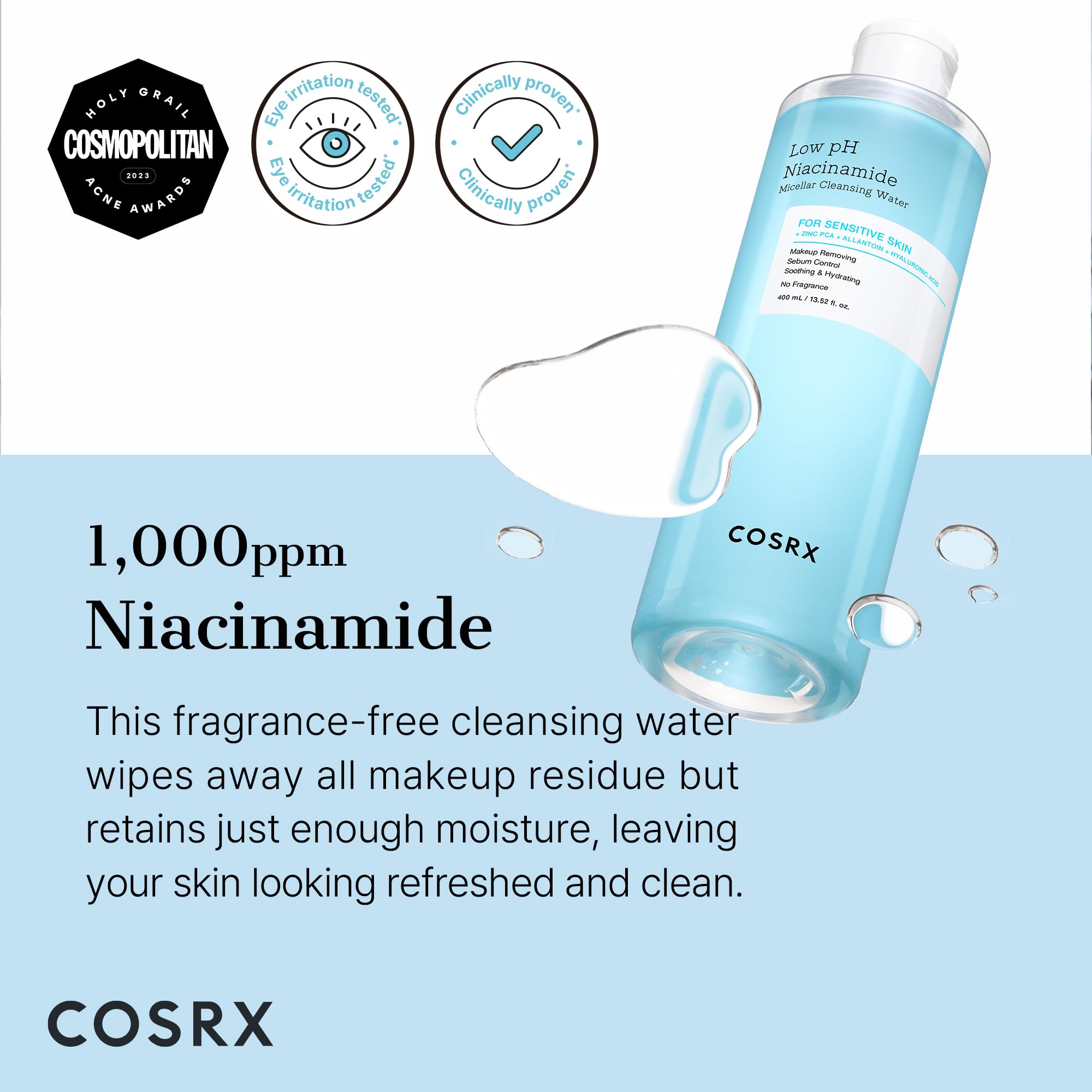 Cosrx etiqueta frontal muestra marca y tamaño 400 ml
