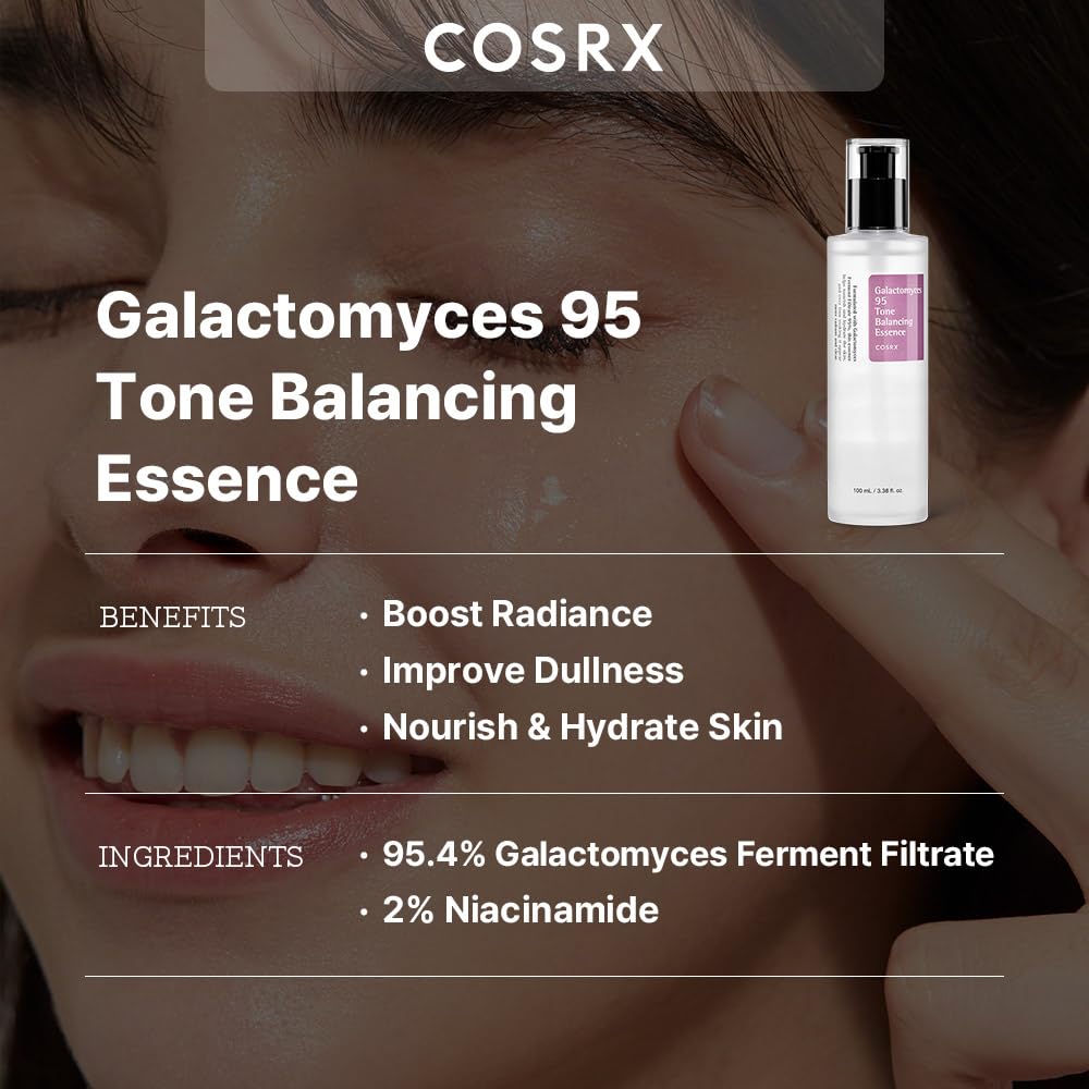 COSRX Galactomyces 95 Tónico, aplicación suave sobre la piel para equilibrio e hidratación.