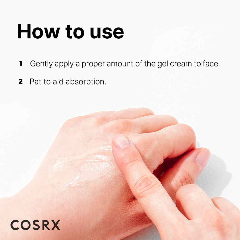 COSRX Hydrium gel crema, textura gel verde para piel suave.
