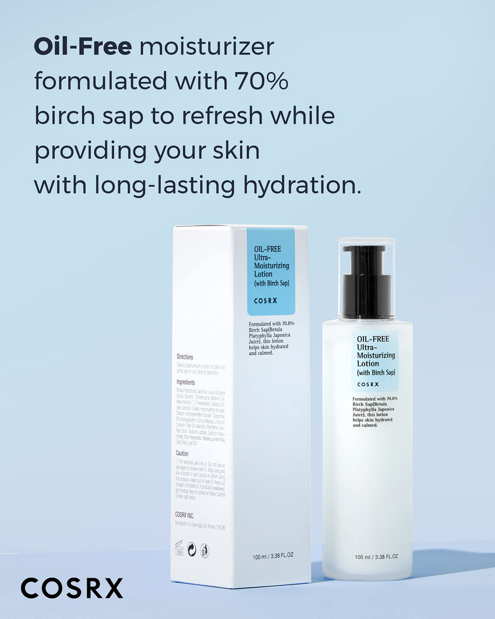 COSRX ingrediente estrella savia de abedul 70% promueve hidratación natural.