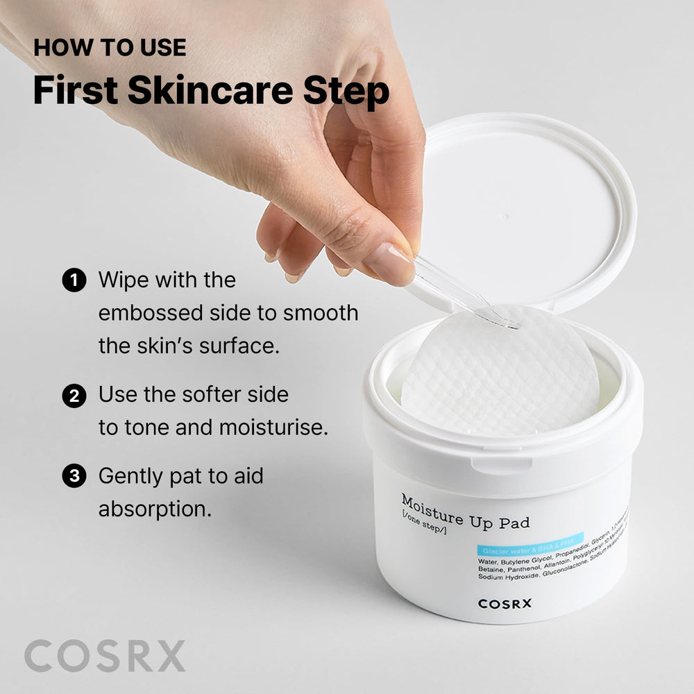 COSRX Moisture Up Pads Alaska Glacier Water imagery suggesting refreshing hydration.
