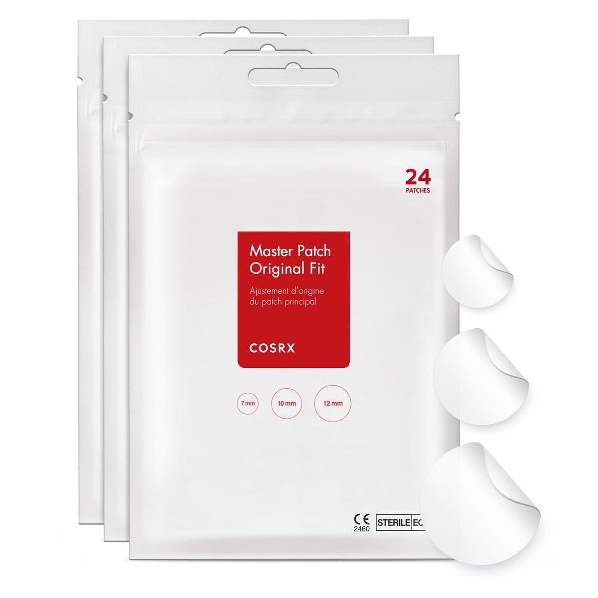COSRX parche acne original, enfoque en empaque, protege la zona y facilita el cuidado de la piel.