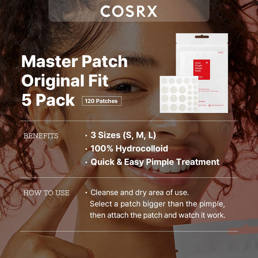 CosRX parche hidrocoloide absorbente para granos en rostro.
