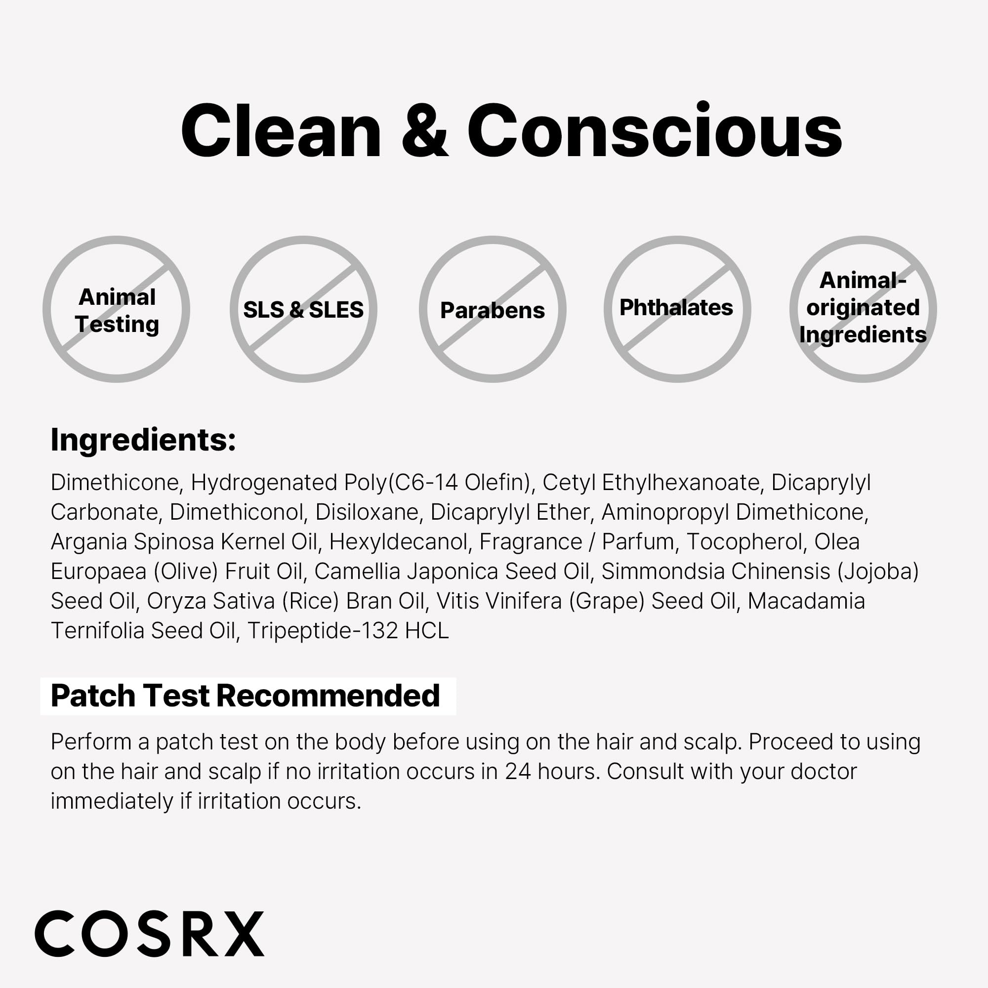 Fórmula libre de SLS/SLES y parabenos en COSRX Peptide 132 Hair Bonding Oil Serum