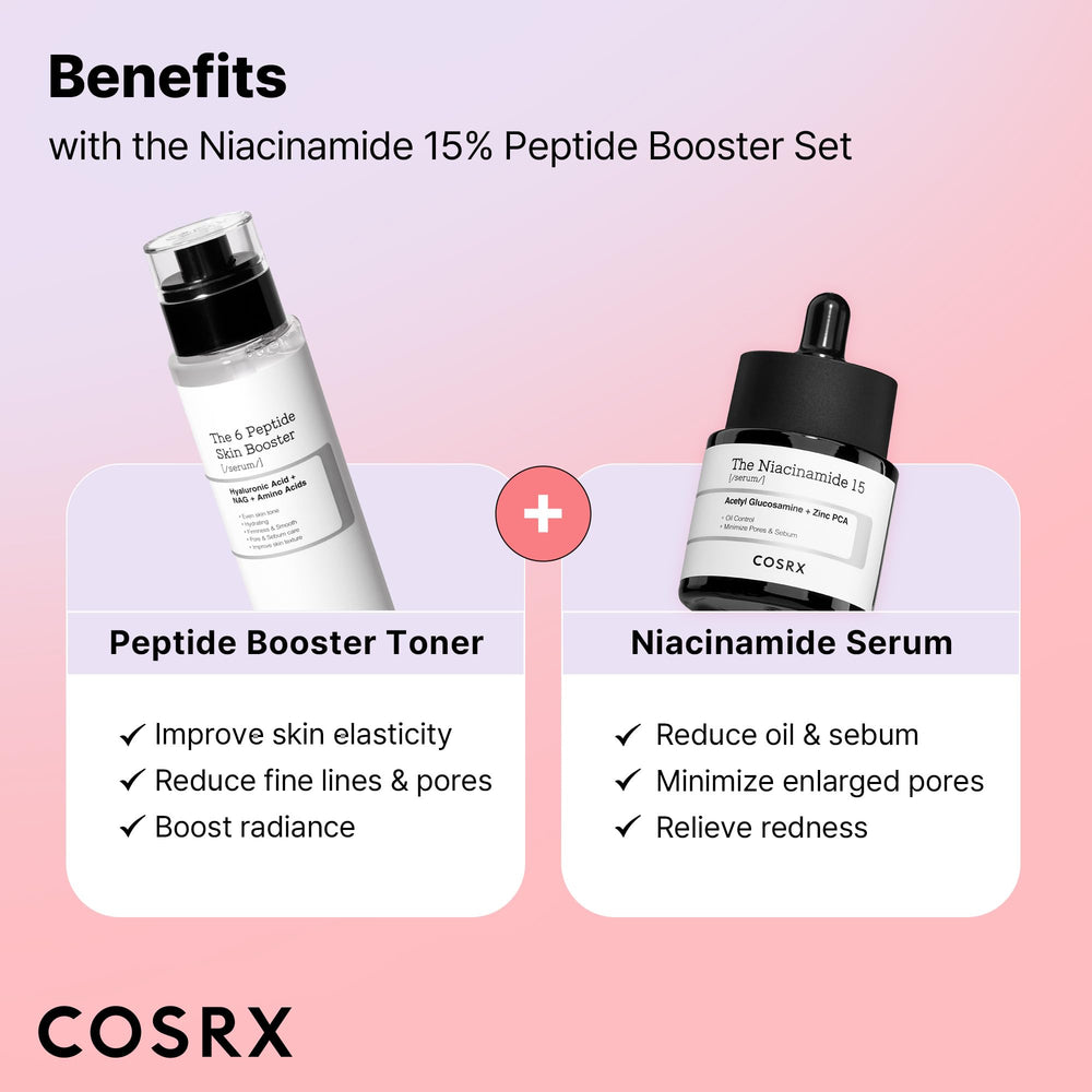 COSRX Peptide Booster Toner pump-action image highlights quick absorption.