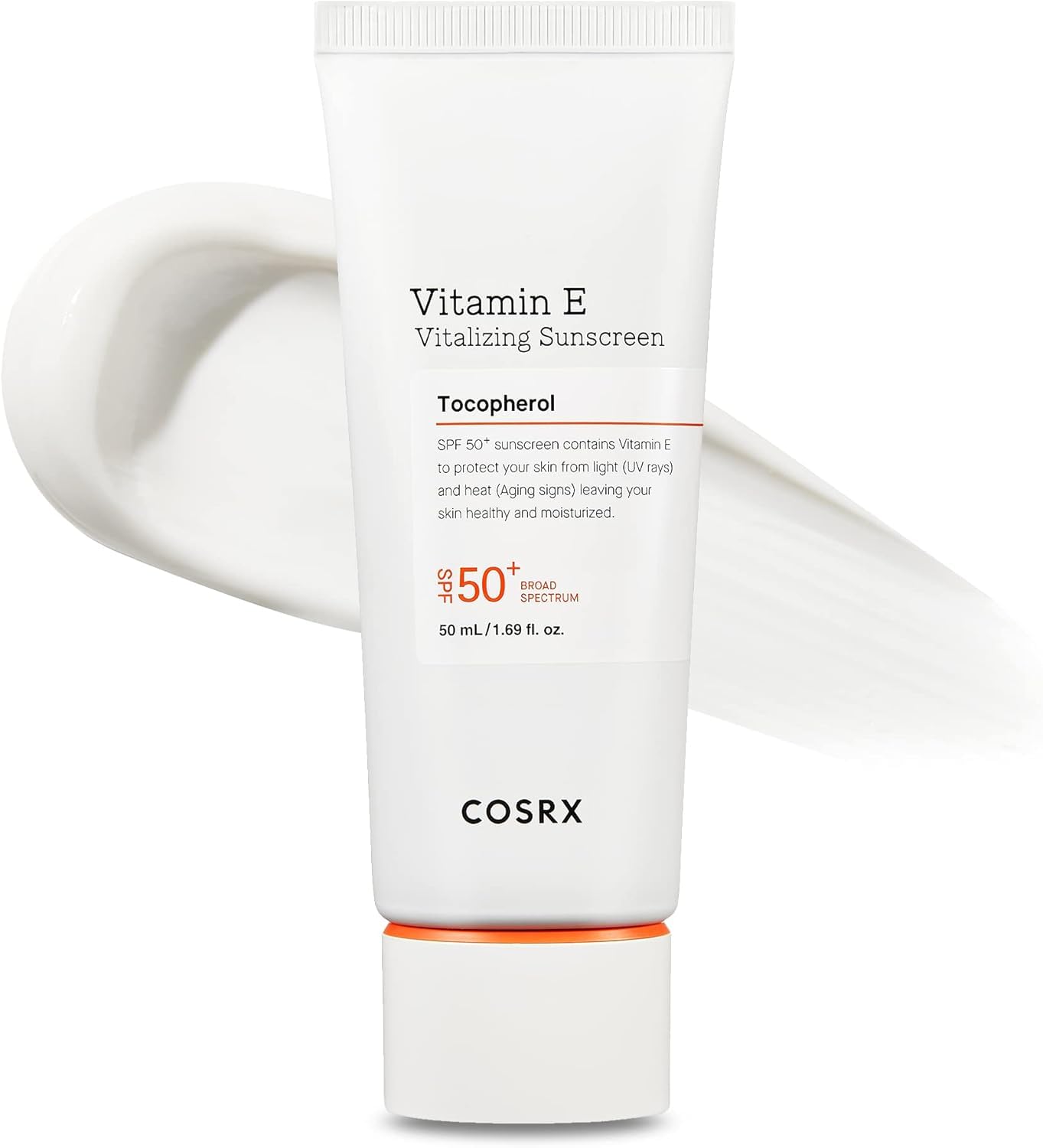COSRX protector solar facial con Vitamina E, envase práctico para uso diario.