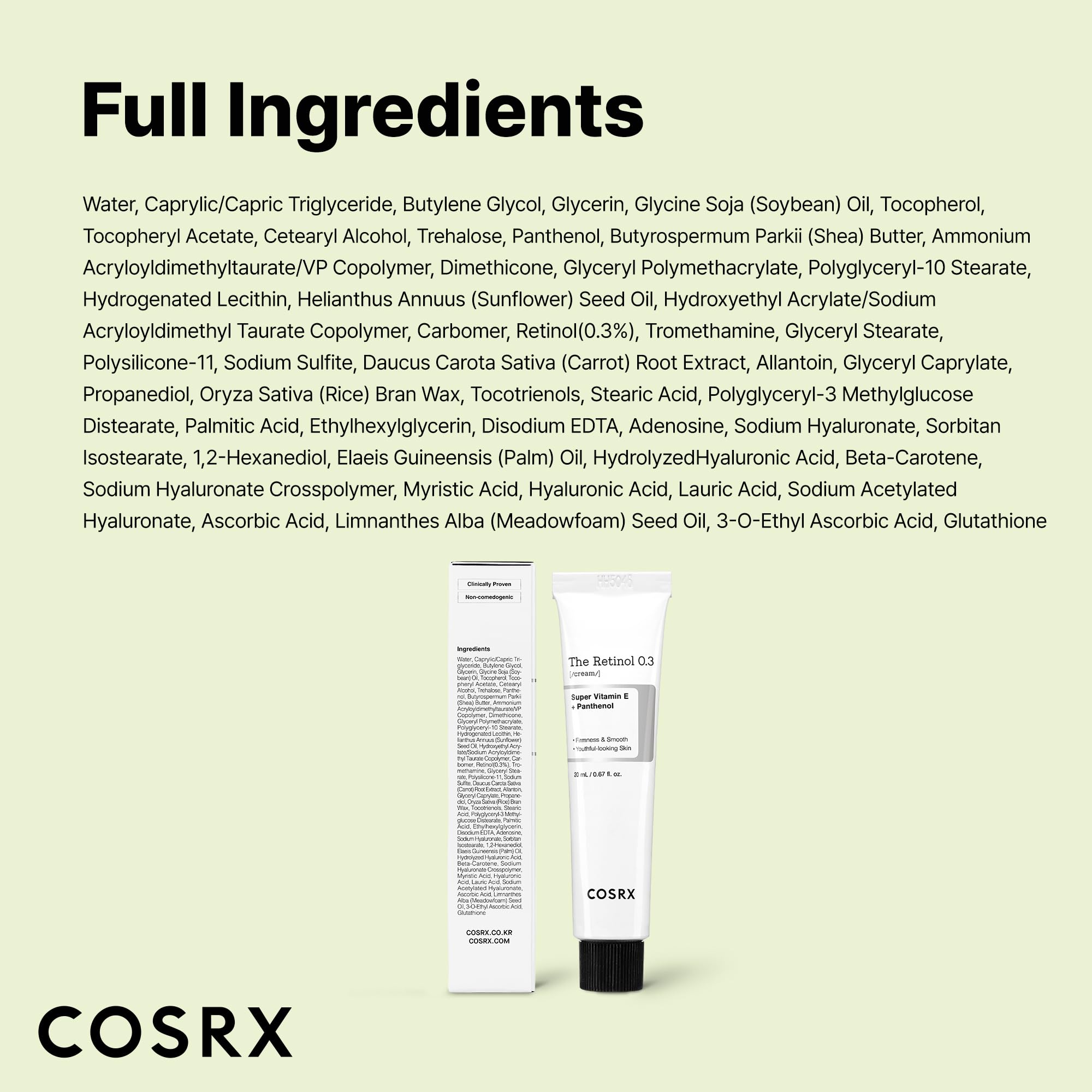 COSRX Retinol 0.3% crema para uso diario con hidratación suave.