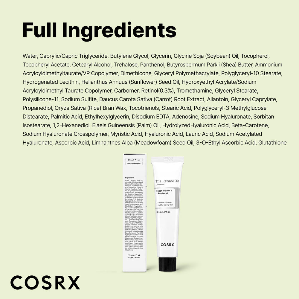 COSRX Retinol 0.3% crema para uso diario con hidratación suave.