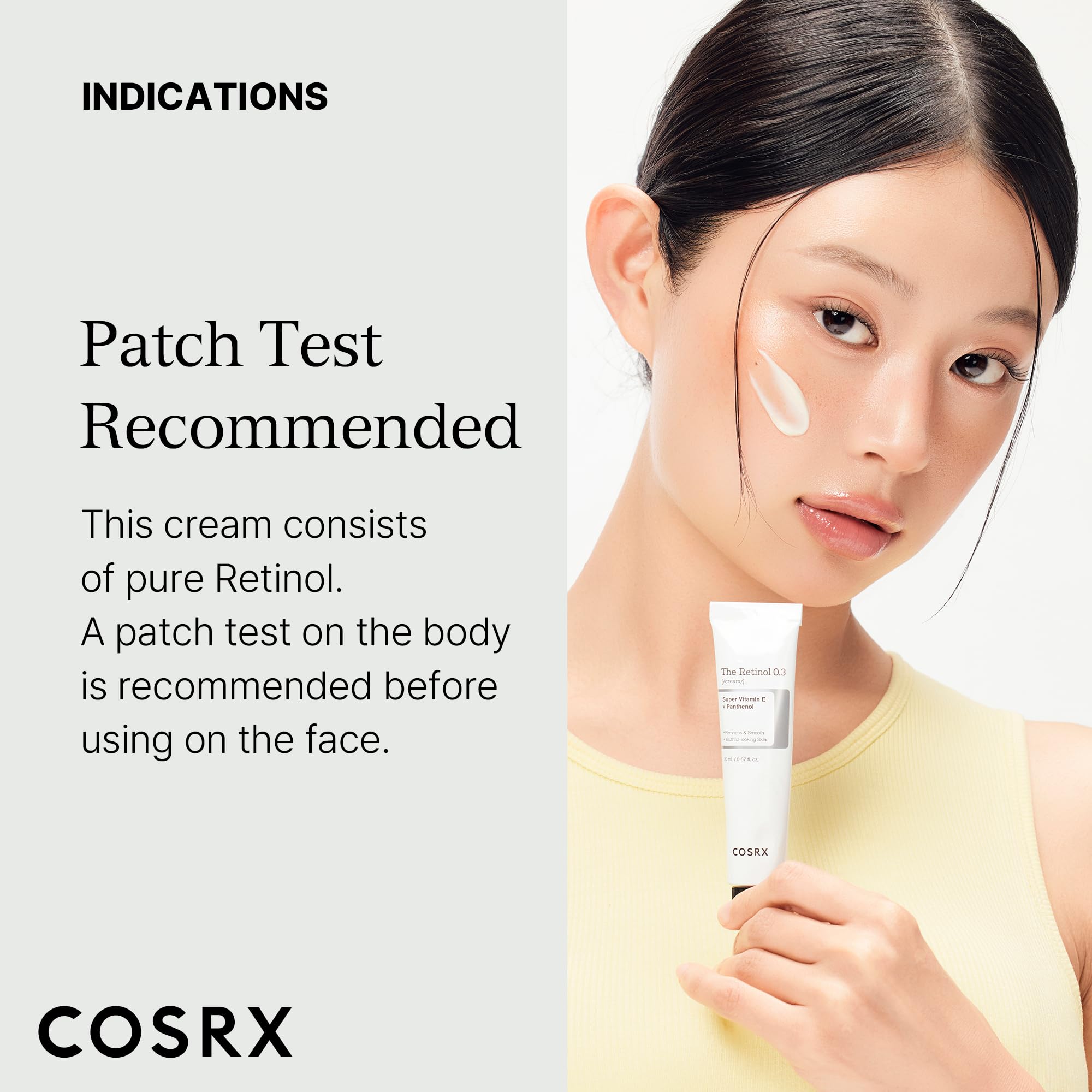 COSRX Retinol 0.3% crema primer plano de ingredientes clave.
