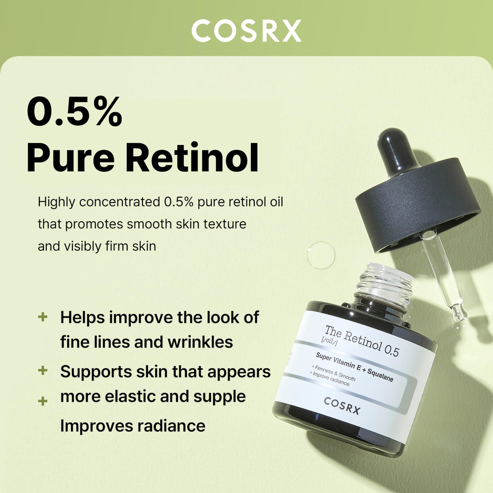 Gotas de aplicación suave de Cosrx Retinol 0,5% aceite para renovar la piel.