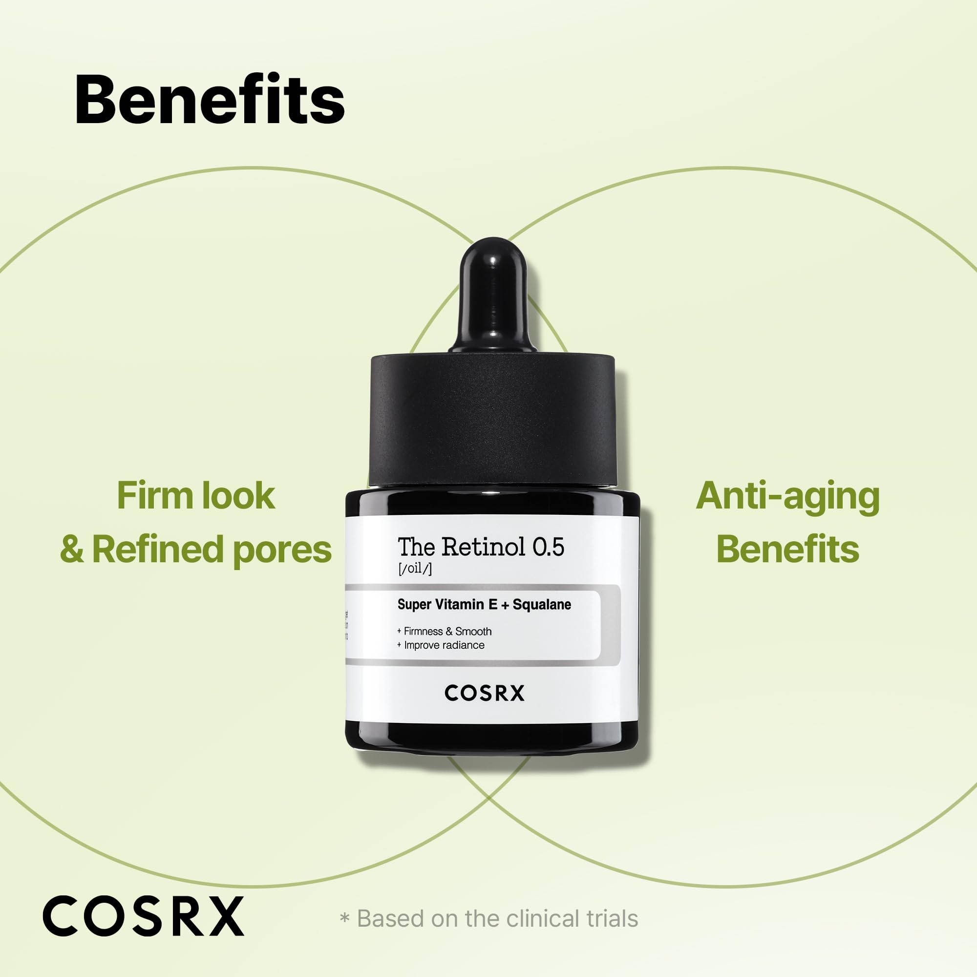 Ingredientes clave de Cosrx Retinol 0,5% aceite cuidan la piel durante la noche.