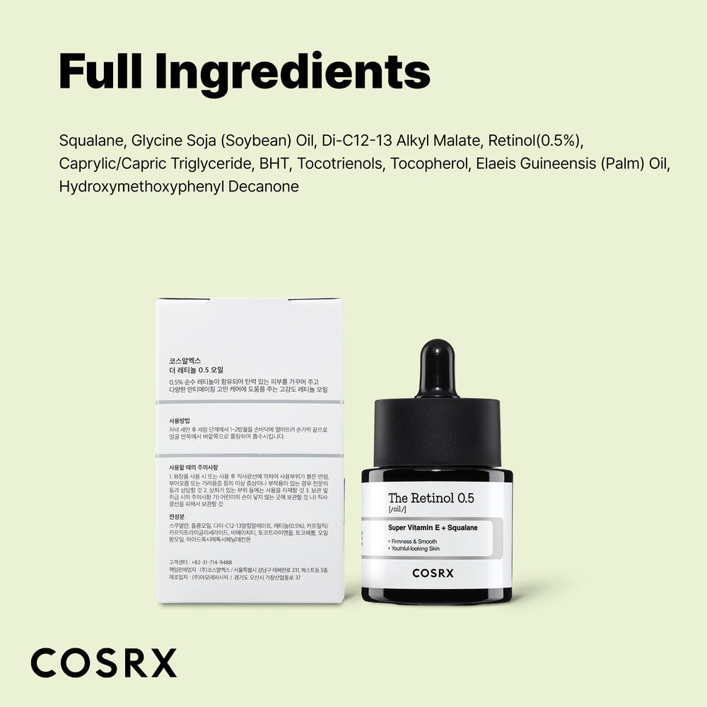 Ritual de cuidado con Cosrx Retinol 0,5% aceite para piel más firme.