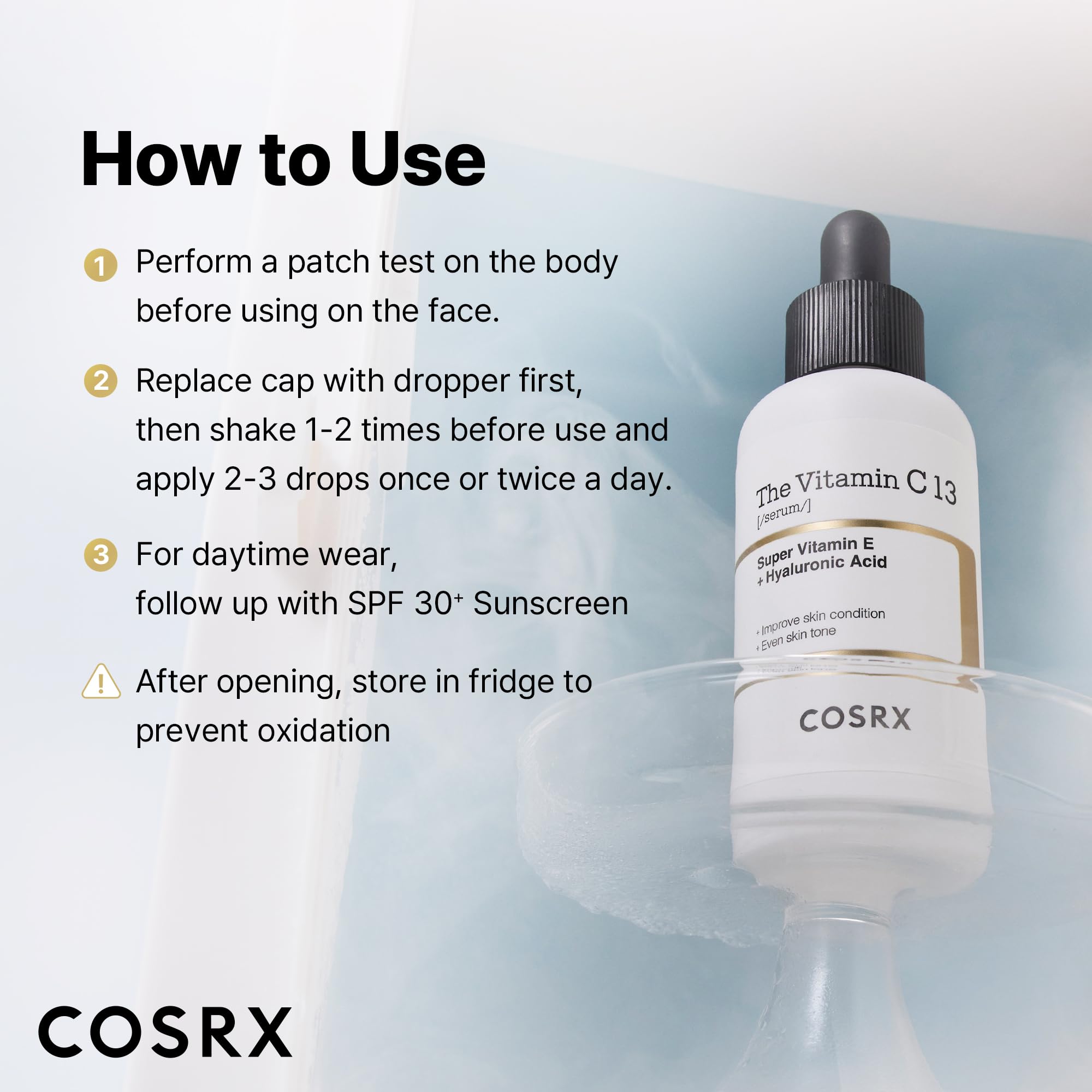 COSRX Sérum Vitamina C 13% textura ligera ayuda a la hidratación diaria.