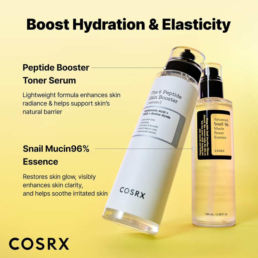 COSRX Snail Mucin 96% Peptide Booster Set toner bottle conveys elasticity-oriented care