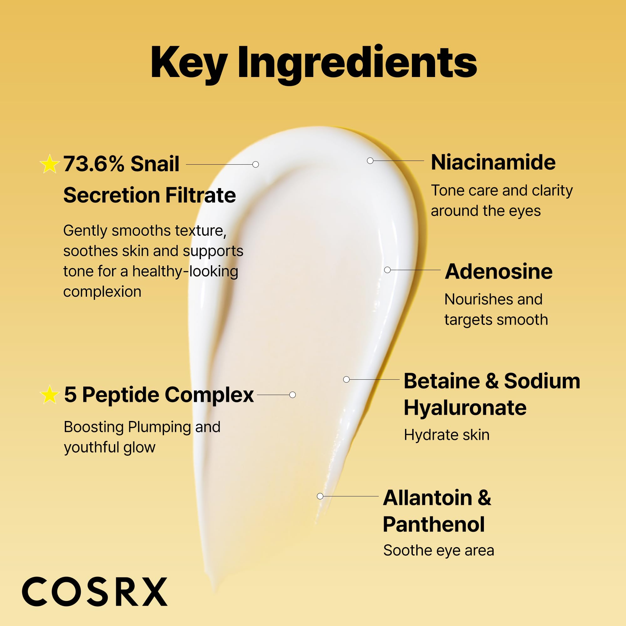 Peptides and adenosine support firm, smoother-looking eye skin