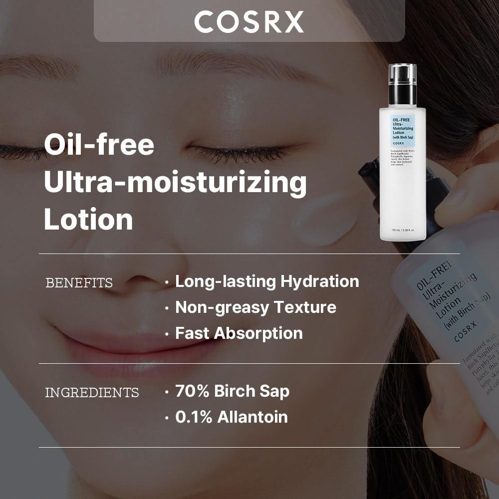 COSRX loción textura ligera se absorbe rápido, ideal para uso diario.