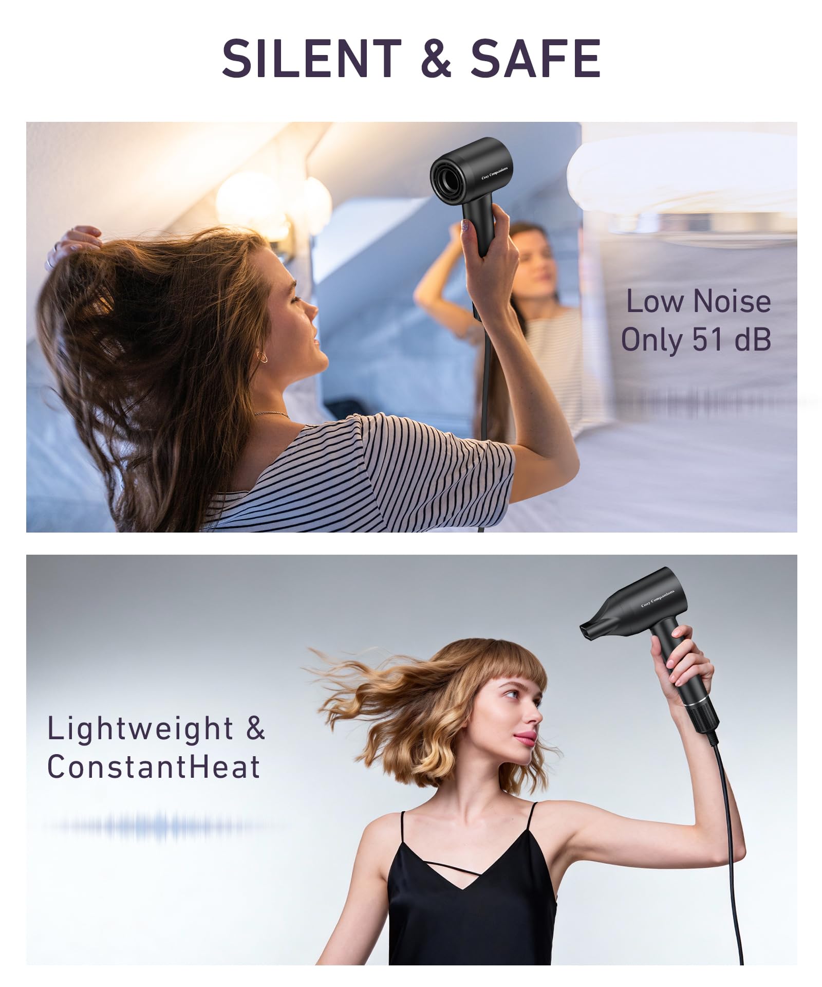 Cosy Companions 360-degree magnetic nozzle enables flexible styling angles.