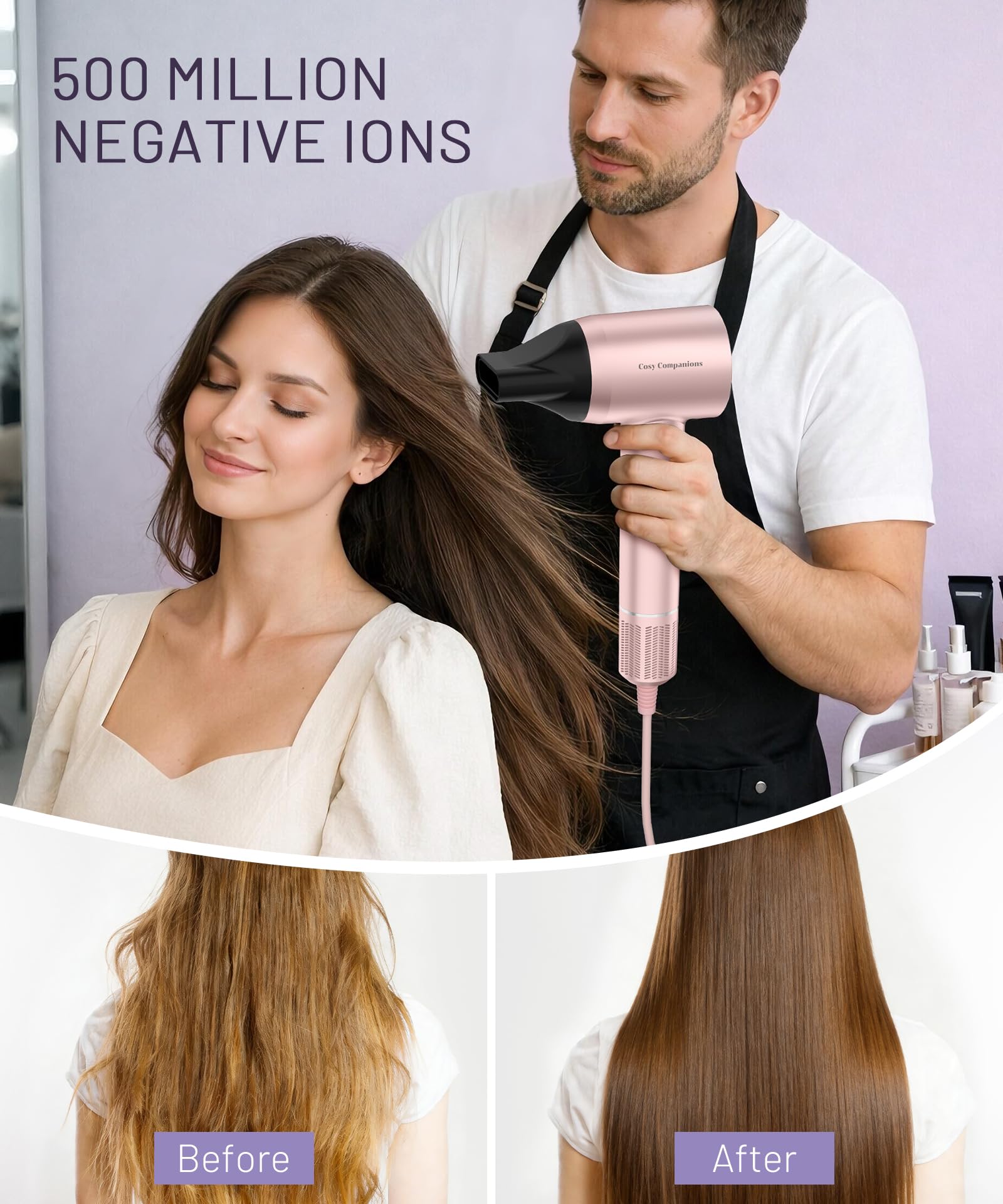 Cosy Companions 360-degree magnetic nozzle for flexible styling directions.