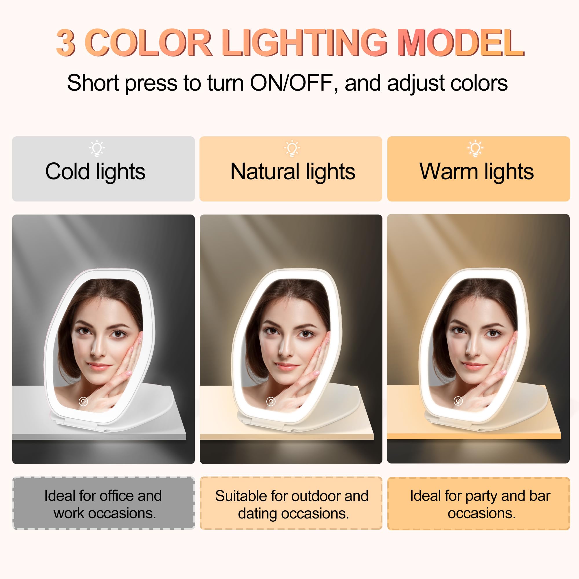 COSYGLOW 3-color lighting highlights cold, natural, and warm tones for accurate makeup