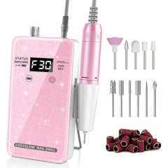 COSYGLOW Glitter portable nail drill pink close-up for on-the-go manicures.