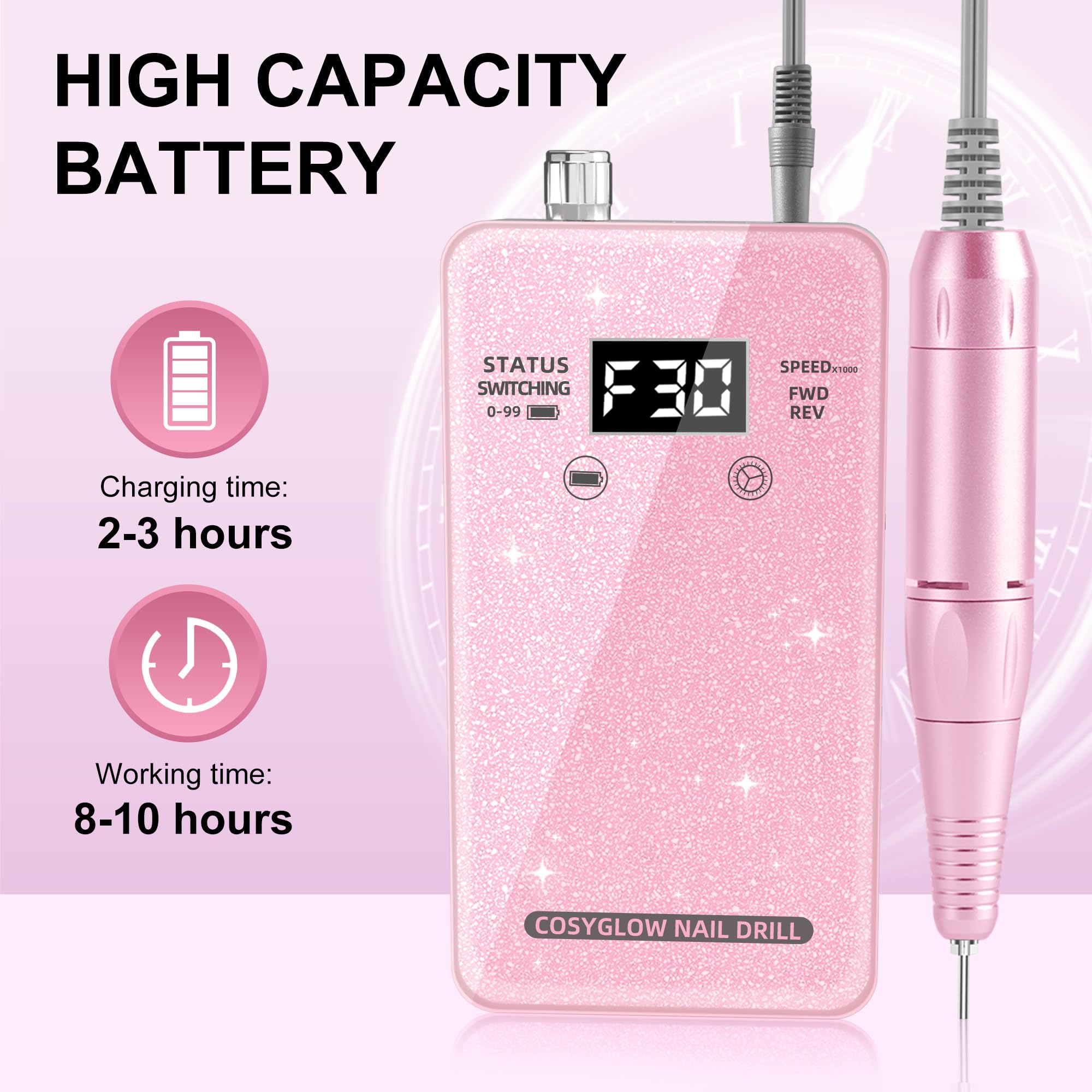 COSYGLOW low heat and quiet operation supports smooth polishing experiences.