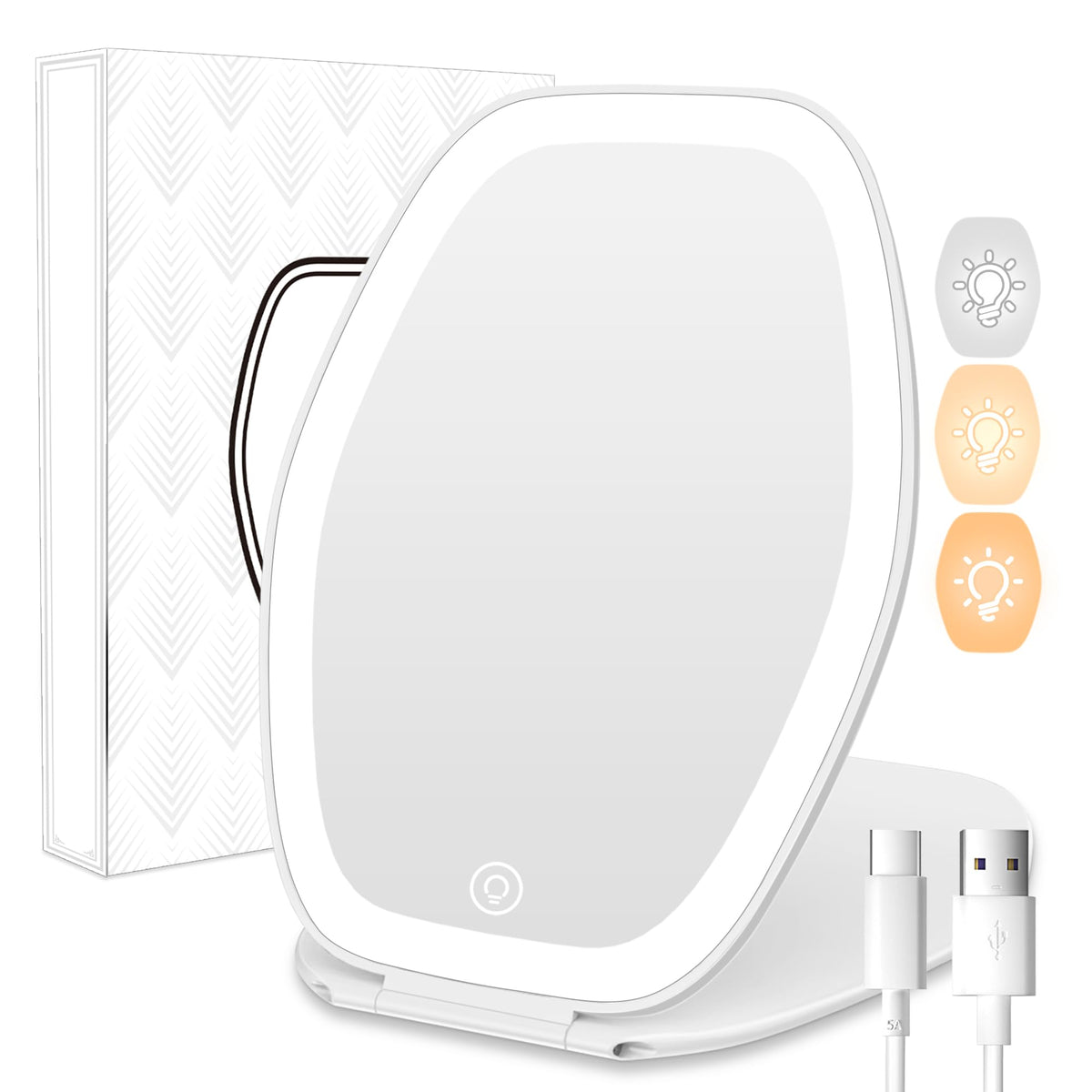 COSYGLOW travel makeup mirror with light in hexagon form for on-the-go touch-ups