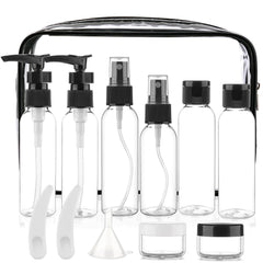 Cosywell travel bottles set arranged for organized packing in a clear bag.