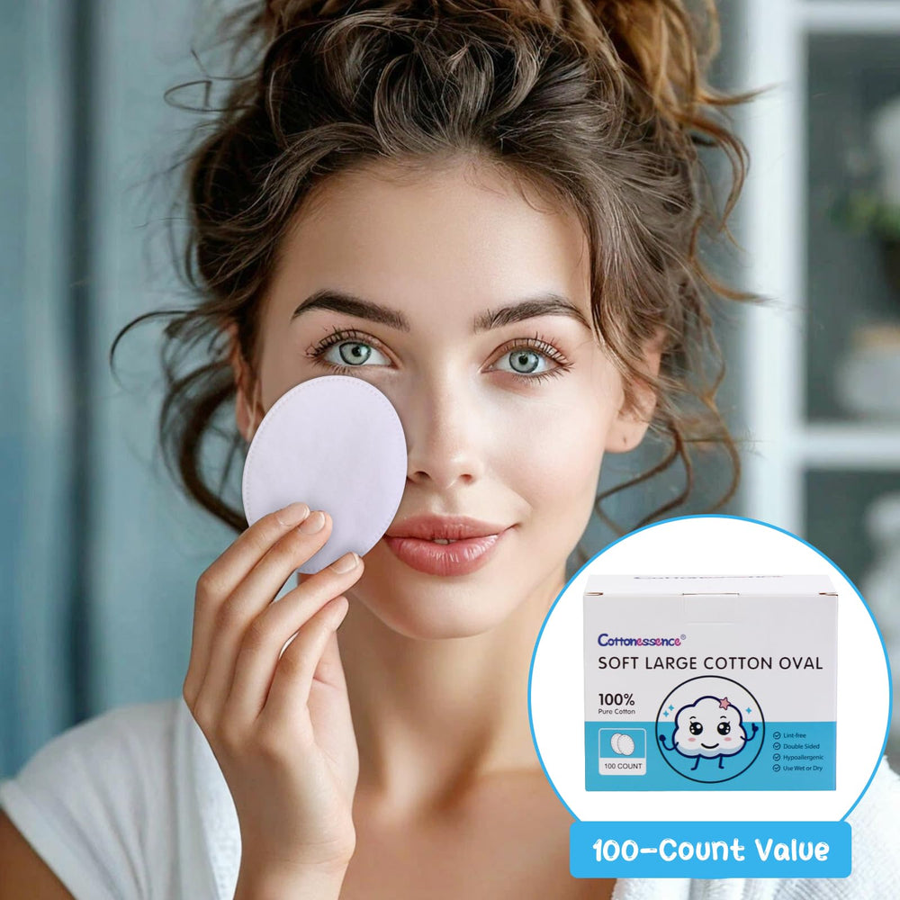 Cottonessence oval cotton pads for wet use with toner or makeup removal