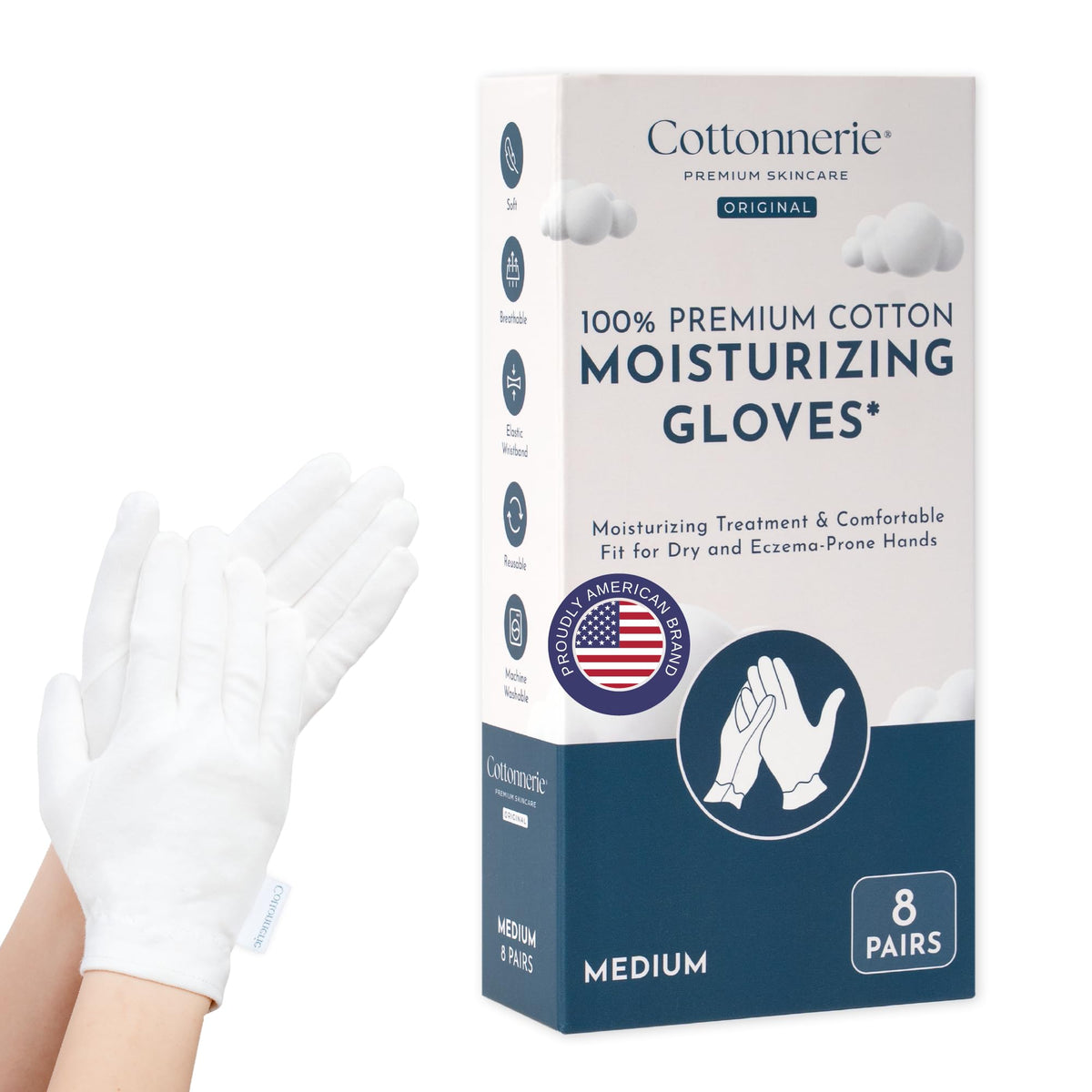 Cottonnerie original cotton gloves for dry hands sleeping, breathable and skin-friendly.