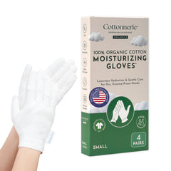 Cottonnerie overnight gloves in package show gentle organic cotton for night care.
