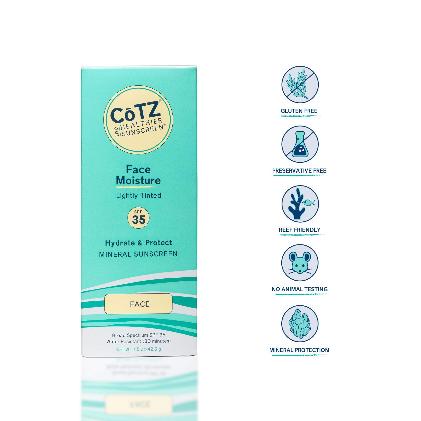 CoTZ Face Moisture swatch on skin showing sheer tint for natural coverage.