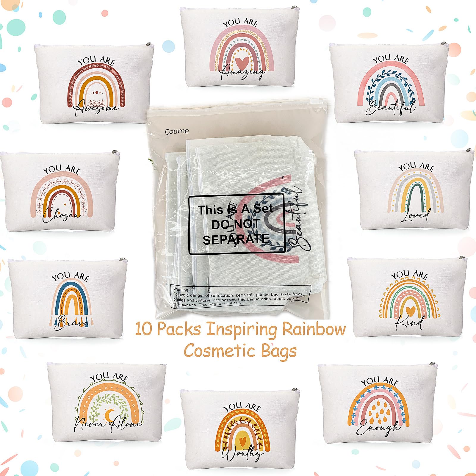 Coume rainbow canvas makeup bag pattern 8, sturdy enough for school or travel