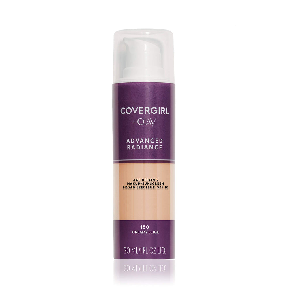 CoverGirl Advanced Radiance Foundation bottle front with radiant finish.