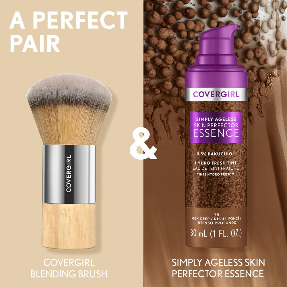 CoverGirl Blending Foundation Brush demonstrates use with cream and liquid formulas.