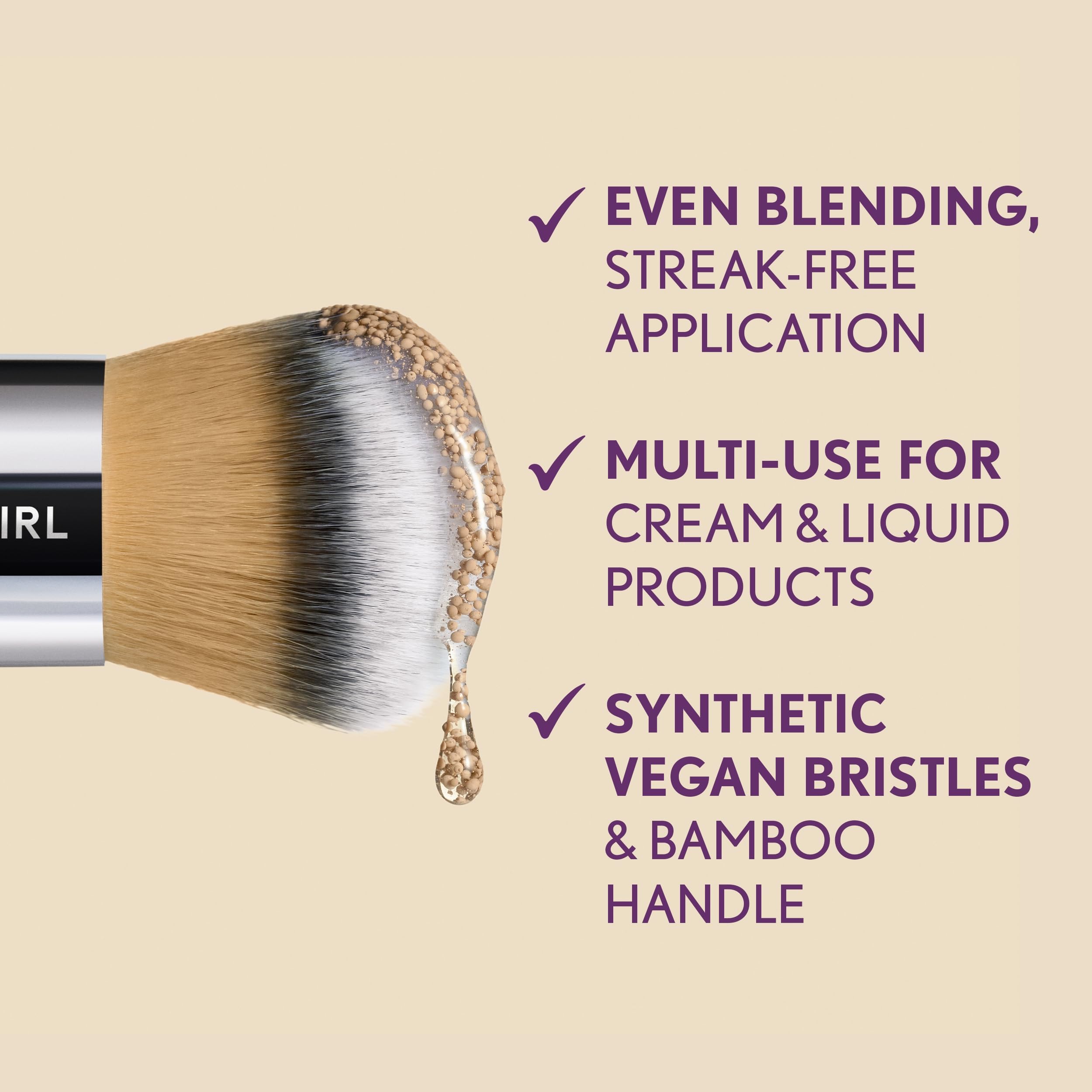 CoverGirl Blending Foundation Brush bamboo handle offers lightweight, eco-friendly grip.
