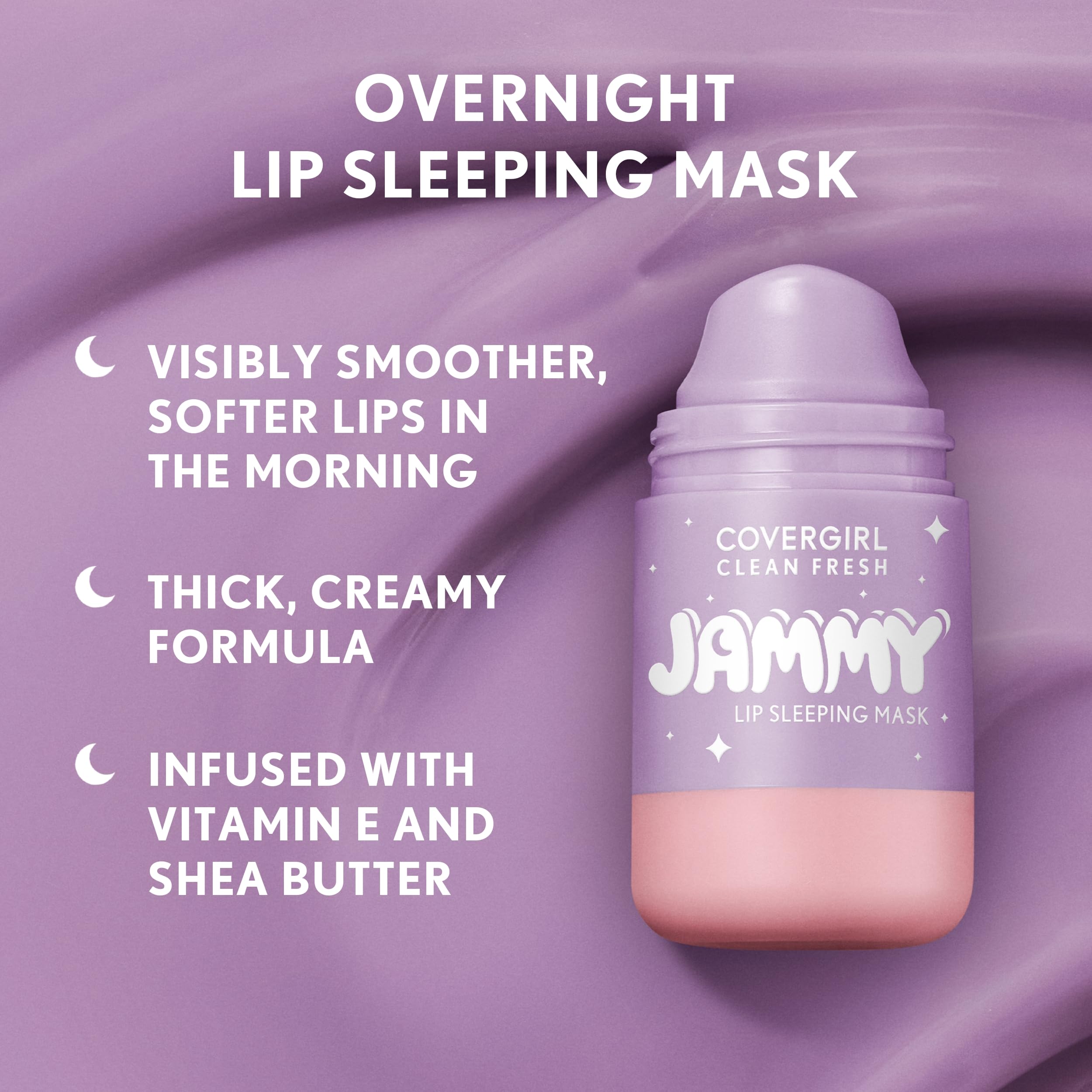 COVERGIRL Clean Fresh Jammy Lip Sleeping Mask, fragancia suave de lavanda para relajarte.