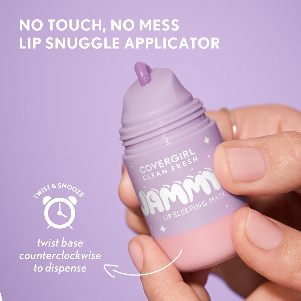 COVERGIRL Clean Fresh Jammy Lip Sleeping Mask, uso nocturno para labios más suaves al despertar.