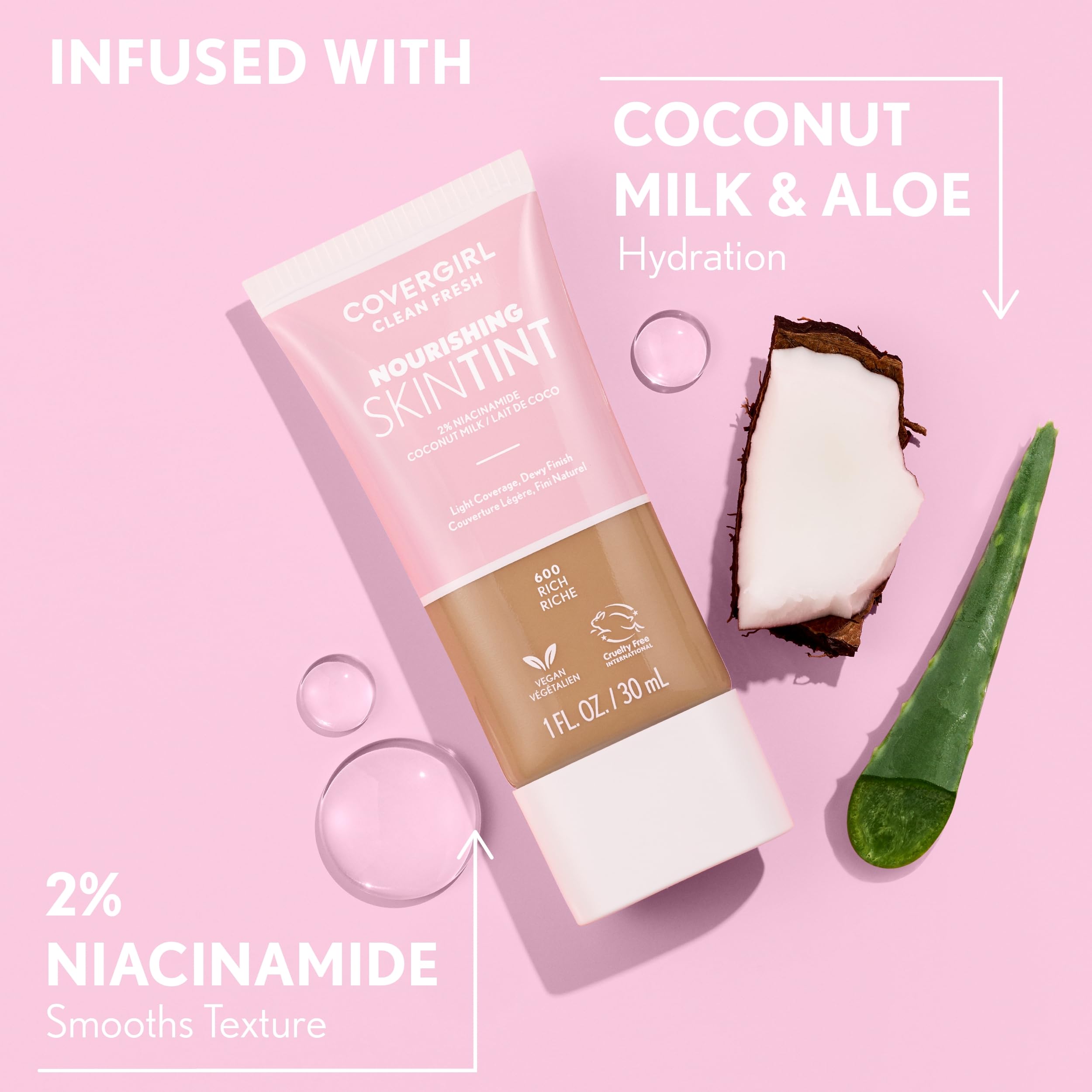 COVERGIRL Clean Fresh Skin Tint envase práctico para piel sensible.