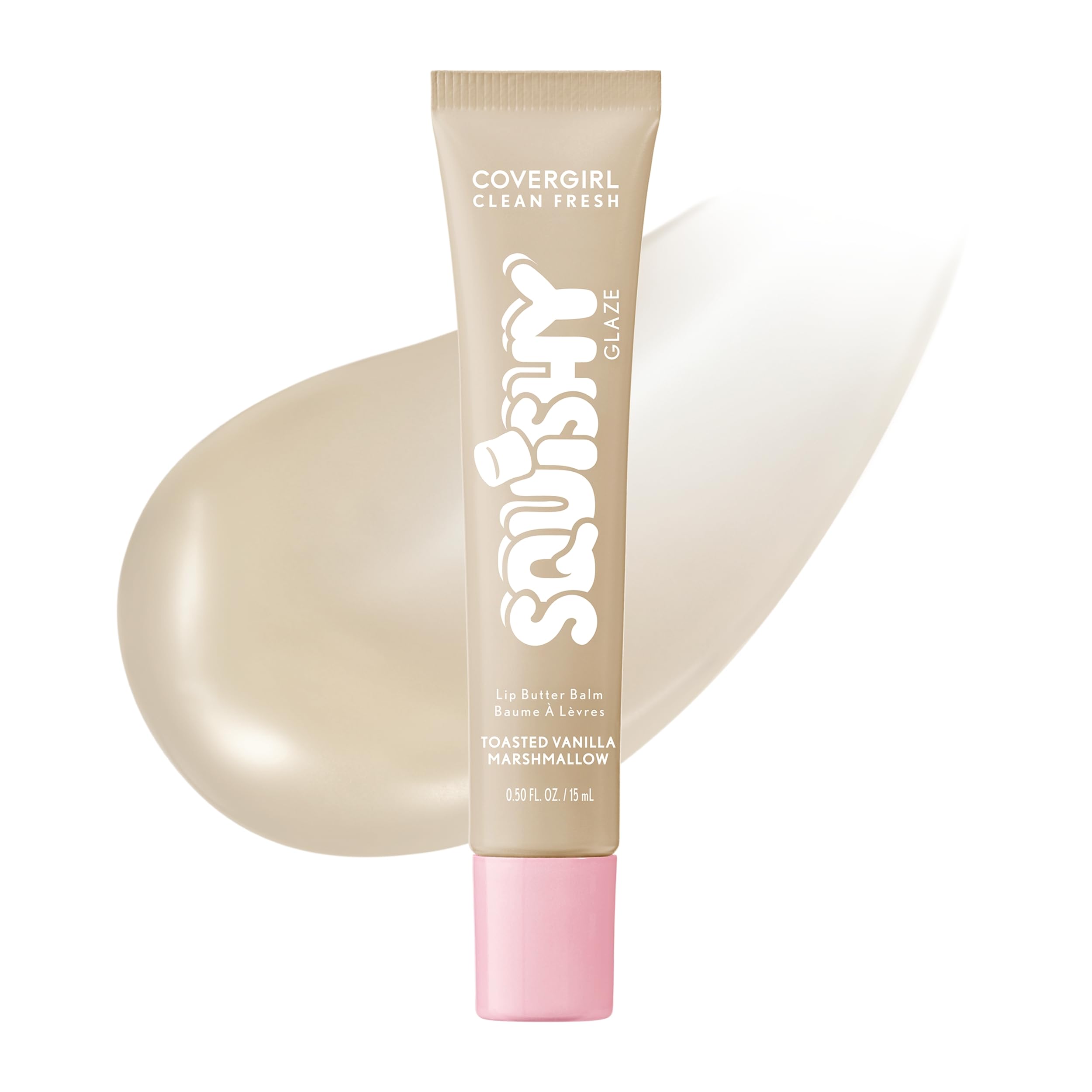 COVERGIRL Clean Fresh Squishy Glaze Lip Butter Balm con aplicador curvo para deslizamiento cómodo.