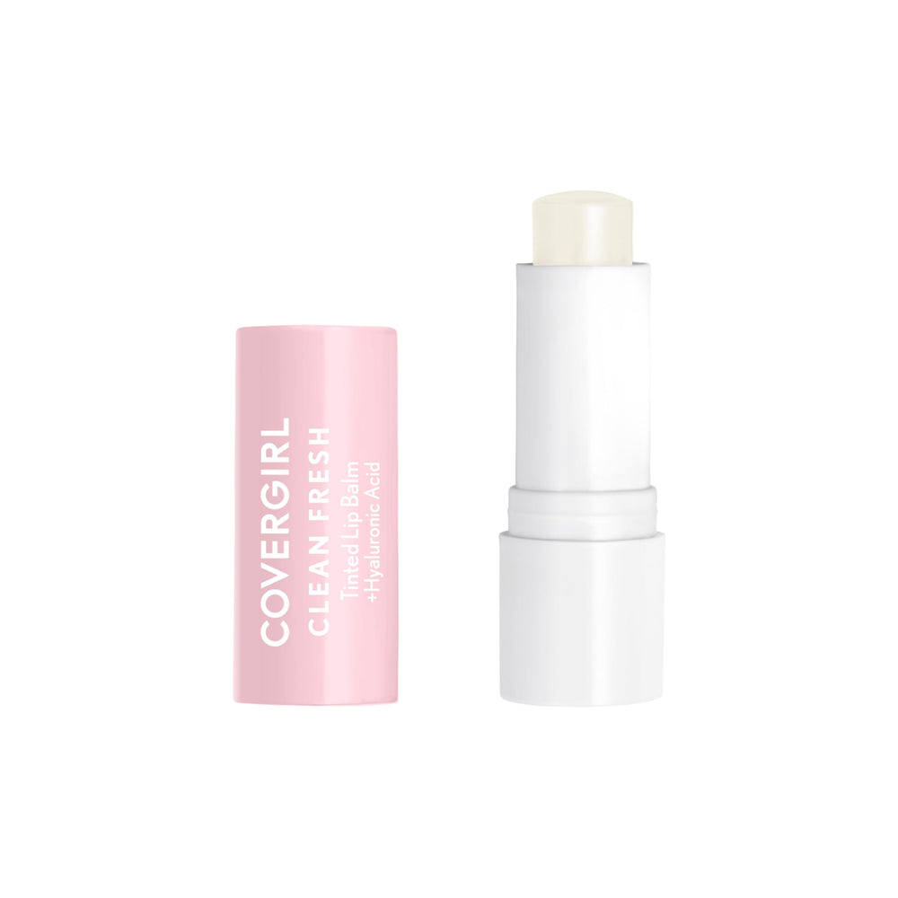 CoverGirl Clean Fresh Tinted Lip Balm bottle demonstrating hydration
