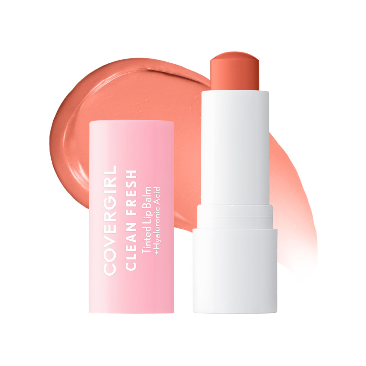 CoverGirl Clean Fresh Tinted Lip Balm peach packaging closeup, hydrating formula for everyday wear