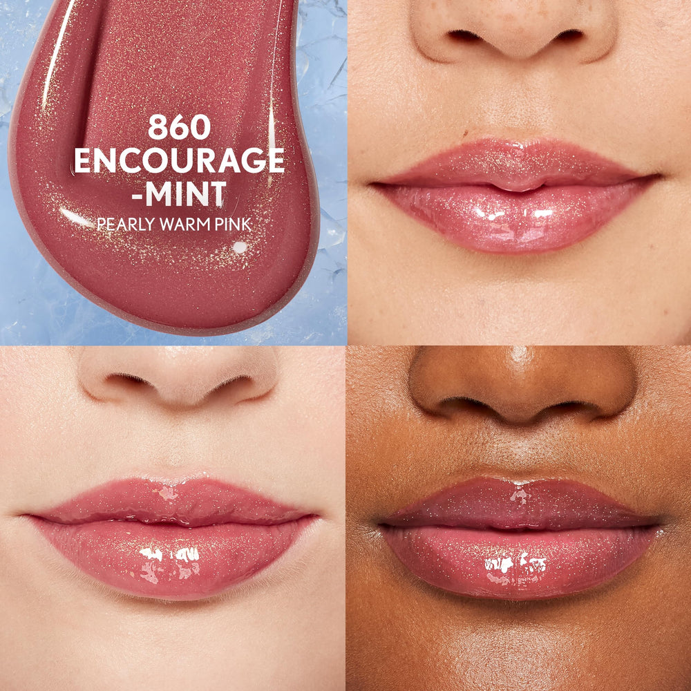 Close-up swatch of Yummy Plumper gloss revealing glassy shine.