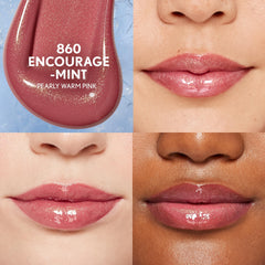 Close-up swatch of Yummy Plumper gloss revealing glassy shine.