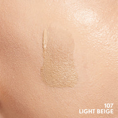 CoverGirl foundation application demo showing skin-like blend on the face.