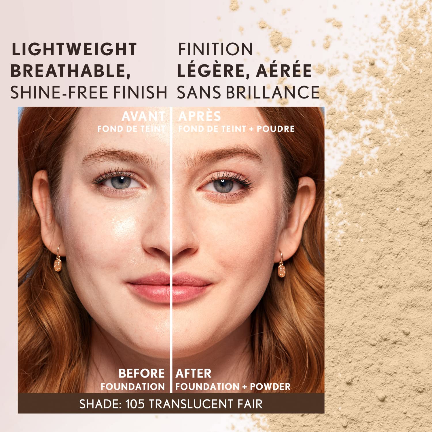 Applying CoverGirl Loose Powder for a natural, crease-free look.
