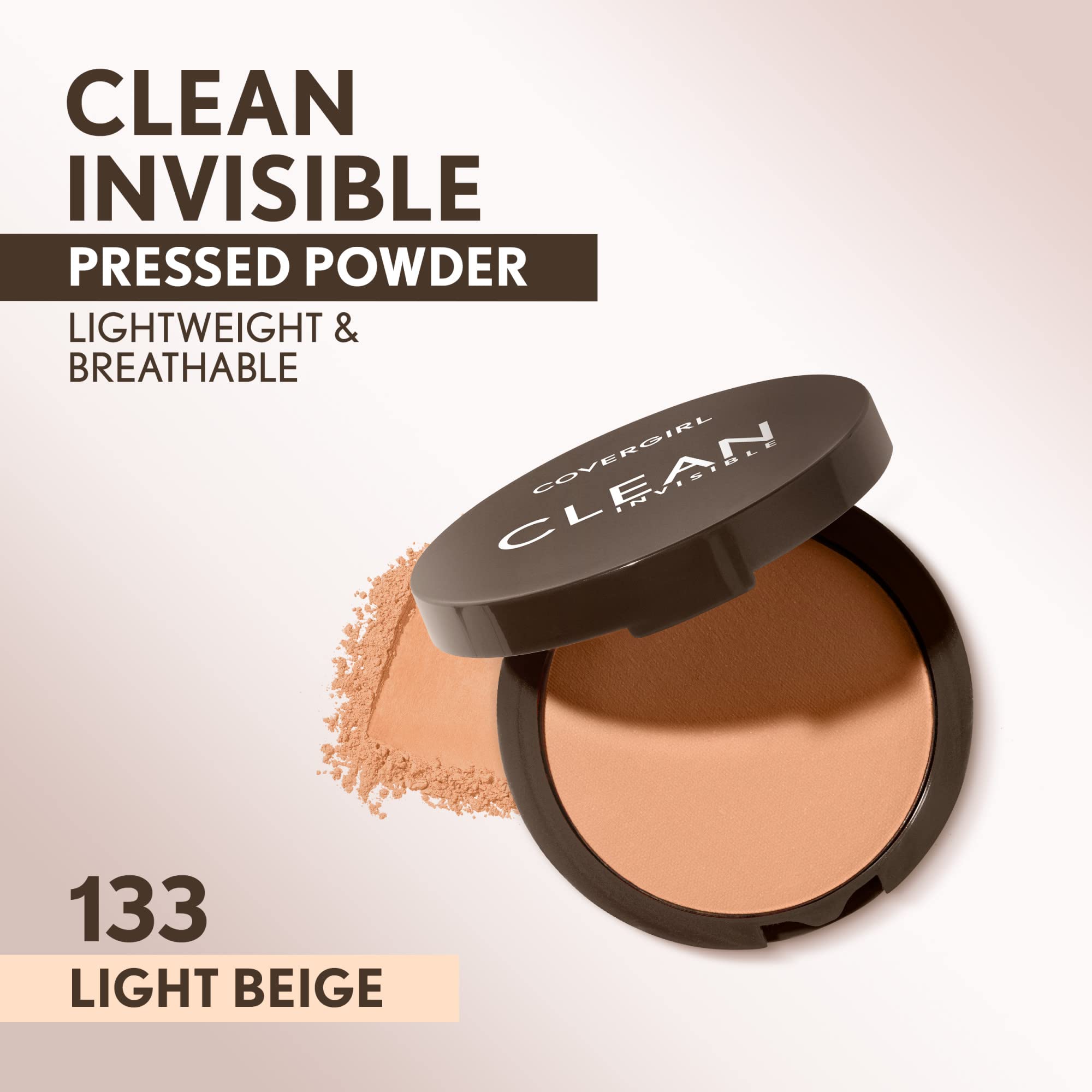 CoverGirl Clean Invisible Pressed Powder puff and mirror for quick application.